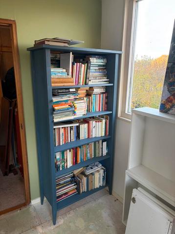 Blauwe houten boekenkast beschikbaar voor biedingen