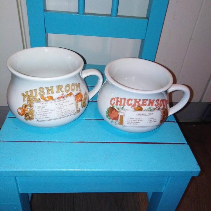 Vintage soepkommen mushroom, chicken, tomato, onion, Huis en Inrichting, Keuken | Servies, Zo goed als nieuw, Kom(men), Overige stijlen