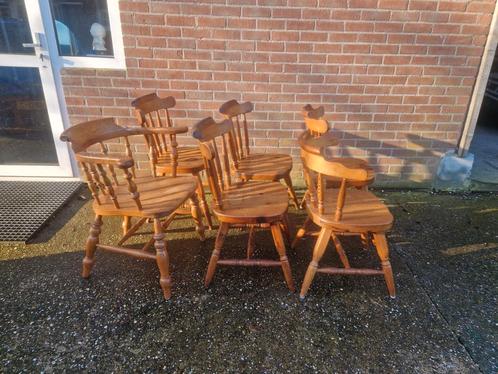 Zes rustieke grenen eetkamer stoelen., Huis en Inrichting, Stoelen, Gebruikt, Vijf, Zes of meer stoelen, Bruin, Ophalen