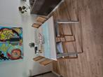 Grenen tafel met 4 IKEA-stoelen, Ophalen, Gebruikt, 4 tot 6 stoelen