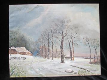 Olieverf op Doek Winterlandschap 40 x 50 Gesigneerd beschikbaar voor biedingen