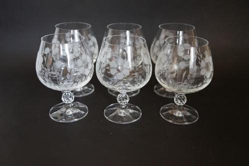 set geslepen d'arques? bloem blad 6x glas cognac kristal, Huis en Inrichting, Keuken | Servies, Zo goed als nieuw, Glas of Glazen