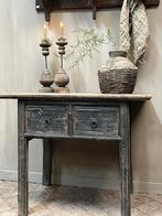 Oude chinese tafel sidetable 2 laden stoer robuust landelijk, Nieuw, Rechthoekig, 50 tot 75 cm, Overige houtsoorten
