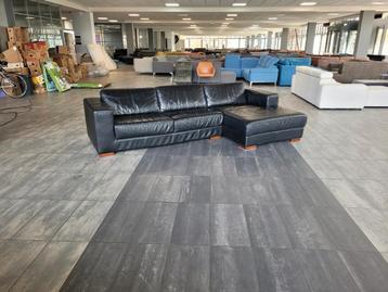✅️ ️GEREINIGD zwart leder hoekbank 295x155 | GRATIS LEVERING beschikbaar voor biedingen