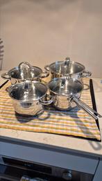 Blaumann 4 delige pannenset met deksels, Huis en Inrichting, Keuken | Potten en Pannen, Ophalen of Verzenden, Gebruikt, Rvs, Pannenset