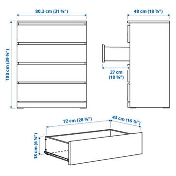 4x Ikea Malm kast 4 lades - wit - afbeelding 6