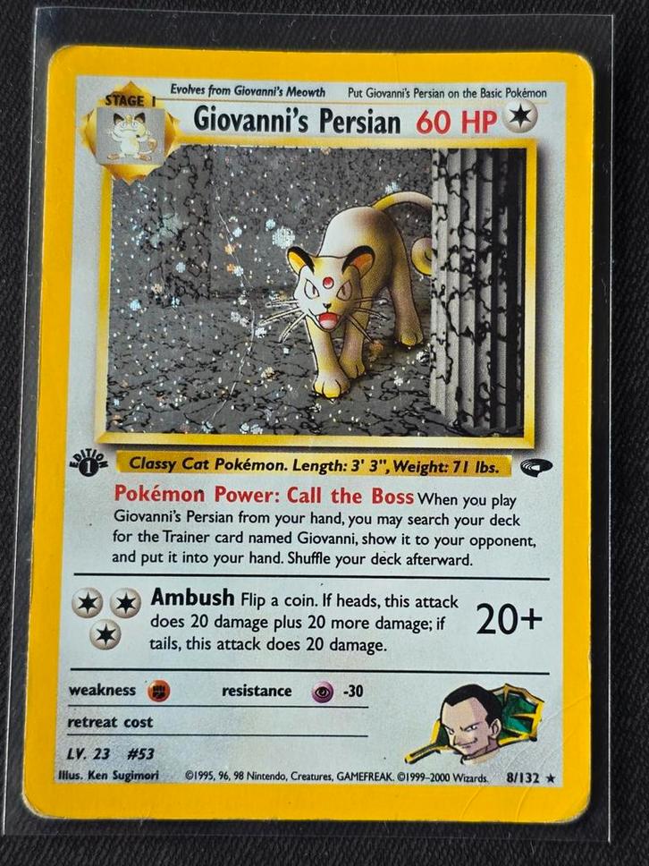 Giovanni's Persian 1st Edition - GC 8 Holo - Played, Hobby en Vrije tijd, Verzamelkaartspellen | Pokémon, Gebruikt, Losse kaart