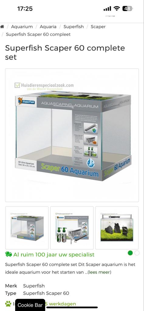 Superfish scaper 60 compleet, Dieren en Toebehoren, Vissen | Aquaria en Toebehoren, Ophalen, Zo goed als nieuw, Gevuld zoetwateraquarium