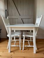 Witte kleine houten eethoek, Ophalen, Zo goed als nieuw, Brocante, vintage, Minder dan 4 stoelen
