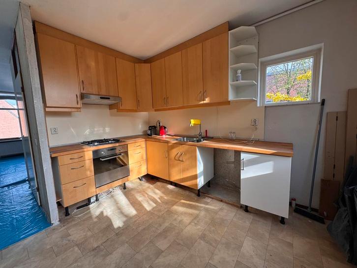 Hoekkeuken  - bovenkastjes houtlook, Huis en Inrichting, Keuken | Keukenelementen, Gebruikt, Minder dan 100 cm, 150 tot 200 cm