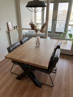 Industriële Eettafel 160 cm - stalen kruispoot, Huis en Inrichting, Tafels | Eettafels, Ophalen, Eikenhout, 50 tot 100 cm, Zo goed als nieuw