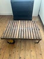 Industriële salontafel op wielen – vintage fabriekskar, Ophalen, Gebruikt, 100 tot 150 cm, 50 tot 100 cm