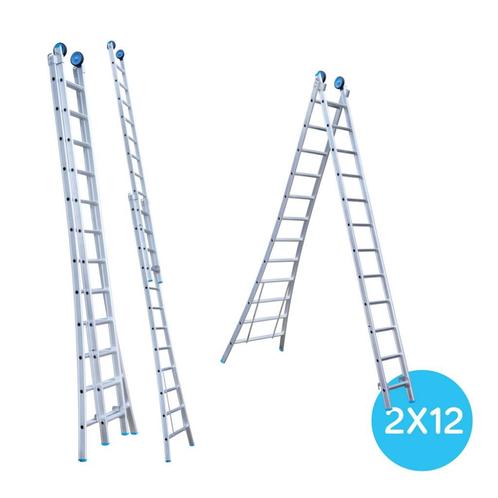 Tweedelige reformladder 2x12 sporten, Doe-het-zelf en Verbouw, Ladders en Trappen, Nieuw, Ladder, 4 meter of meer, Ophalen of Verzenden