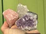 Gouden driehoek Amethist Bergkristal Rozenkwarts mineralen, Ophalen of Verzenden, Mineraal