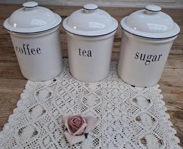 Engelse vintage voorraadpotten, Coffee, Tea, Sugar beschikbaar voor biedingen