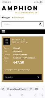 2 Kaartjes Brel de Musical Amphion Doetinchem, Tickets en Kaartjes, Concerten | Overige, Twee personen, Maart