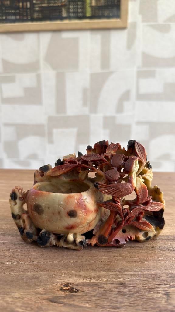 Chinees decoratief beeld jade-look vogel & bladeren vintage, Antiek en Kunst, Kunst | Beelden en Houtsnijwerken, Ophalen of Verzenden