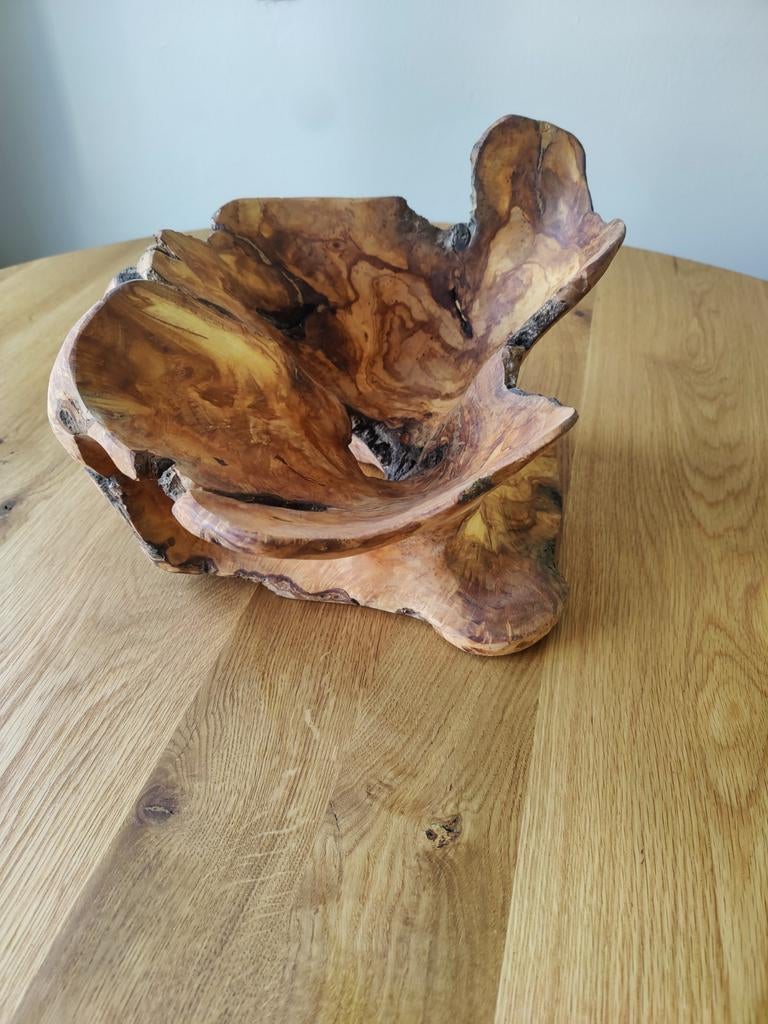 Unieke Olijfhouten Schaal / Kunststuk - 40x40x25cm, Ophalen, Overige typen, Hout, Nieuw