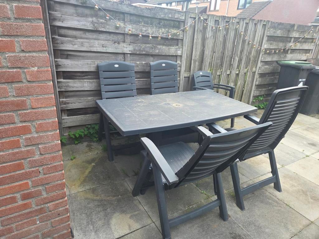 Complete Hartman tuinset - Tafel, 6 stoelen en kussens, Kunststof, Gebruikt, 6 zitplaatsen, Ophalen of Verzenden