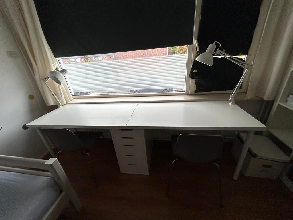 Dubbel bureau met ladeblok - Ideaal voor thuiswerk of studie, Huis en Inrichting, Bureaus, Gebruikt, Duo-bureau, IKEA, Modern