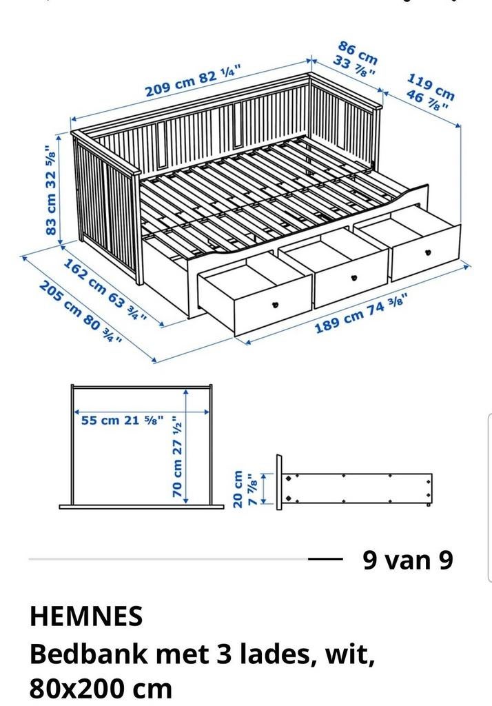 IKEA Hemnes slaapbank uitschuifbaar 80x200/160x200, Ophalen
