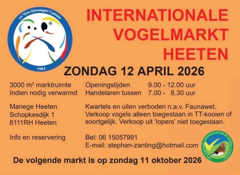 Vogelmarkt heeten 12 april, Dieren en Toebehoren, Meerdere dieren, Tropenvogel, Geringd