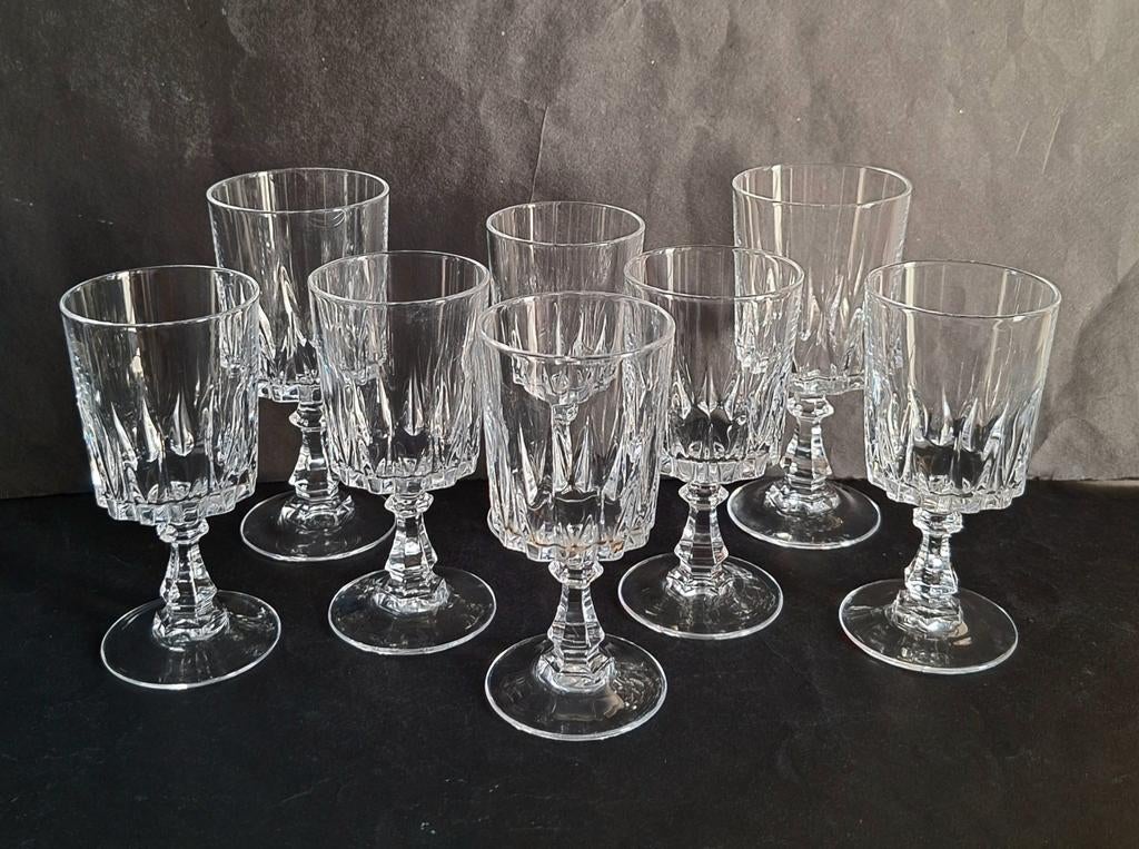 Cristal D'arques type Louvre 6 portglazen en 2 wijnglazen., Ophalen of Verzenden, Zo goed als nieuw, Overige typen