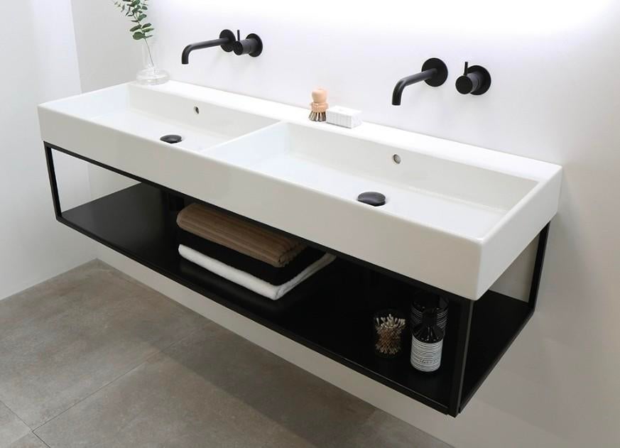 Nieuwe dubbele wastafel met kranen en meubel, Doe-het-zelf en Verbouw, Ophalen of Verzenden, Nieuw, Wastafel