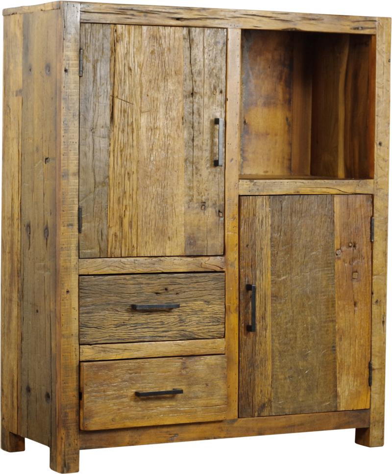 BRENT Kabinet 100 br. oud hout direct leverbaar actie prijs, Romp: Massief oud hout, 1 of 2 laden, 100 tot 150 cm, Nieuw