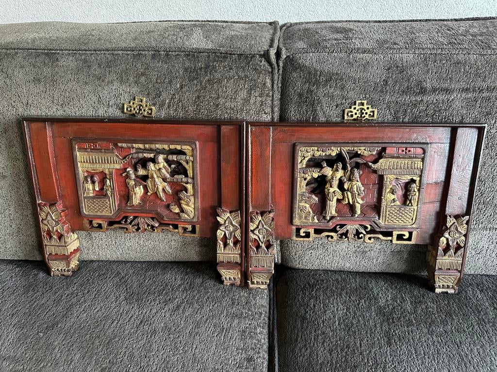 Stel Antieke Chinese Houten Panelen 1900, Ophalen of Verzenden