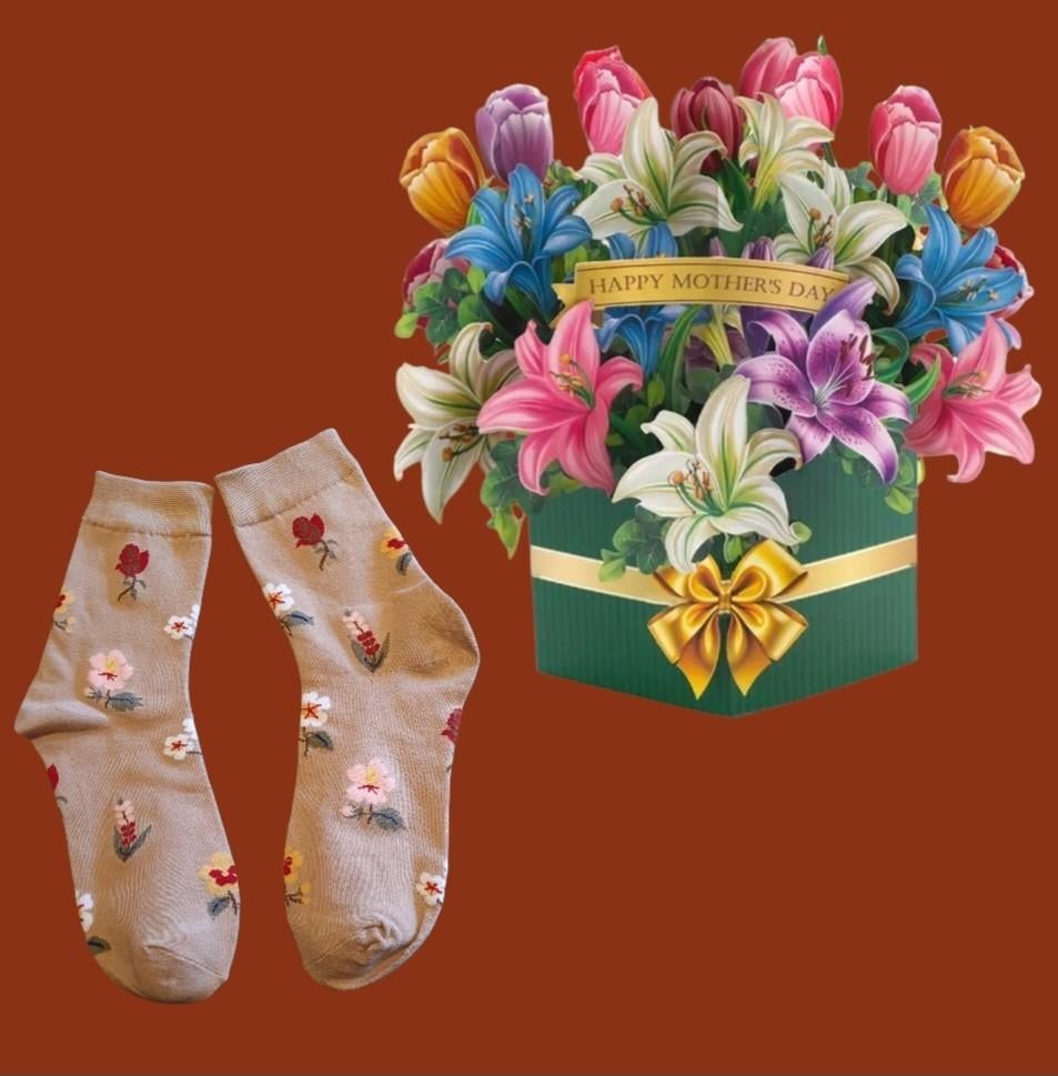 BLOEMEN SOKKEN + POP UP MOEDERDAG BLOEMEN KAART, Ophalen of Verzenden, Nieuw