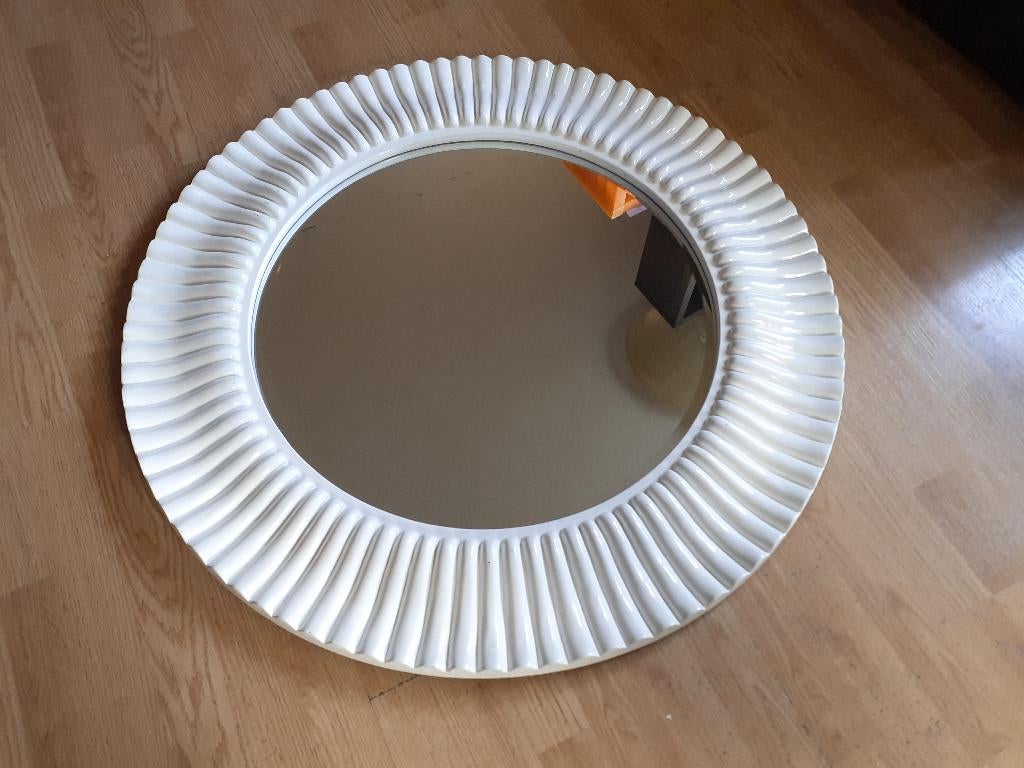 Space age design jaren 70 spiegel wit kunststof 90 cm retro, Huis en Inrichting, Woonaccessoires | Spiegels, Ophalen, Gebruikt