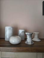 Set van 6 marmeren vaasjes en kandelaren, gebruikt, Overige materialen, Gebruikt, Ophalen of Verzenden, Grijs