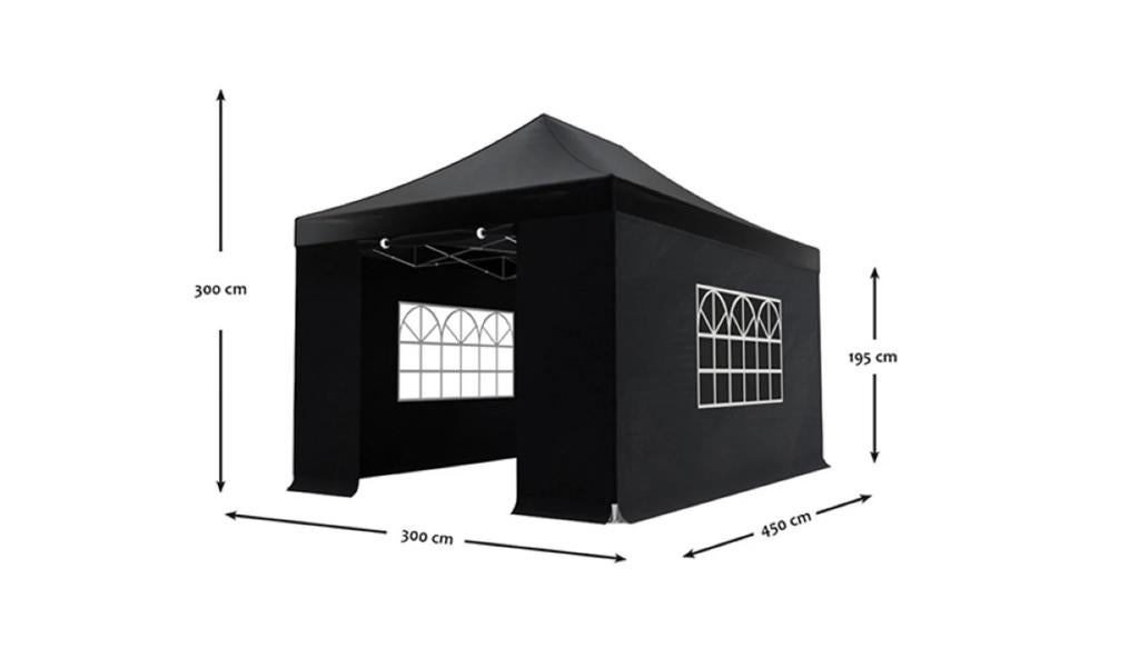TE HUUR Partytent 3x4.5 meter easy-up zwart MET zijwanden, Ophalen, Zo goed als nieuw, Overige