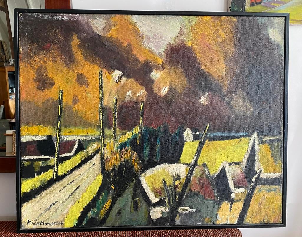 Rinus Blomsteel (1957) - schilderij 1984 Brand Rotterdam, Antiek en Kunst, Ophalen