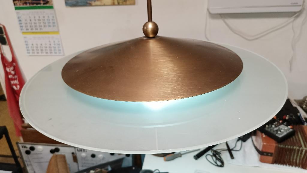 Hanglamp glas koperlook UFO stijl, Ophalen, Gebruikt, Glas, Modern