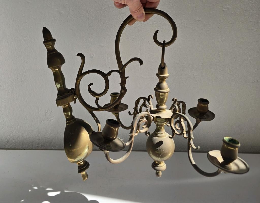 Koperen kandelaar met vier armen, Antiek en Kunst, Ophalen