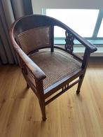 Vintage houten stoel met rotan zitting en rugleuning, Antiek en Kunst, Ophalen