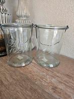 2 glazen windlichten,  landelijk,  sober, stoer., Ophalen, Overige materialen, Zo goed als nieuw, Kandelaar