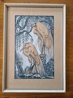 JAN SCHONK - houtsnede met 2 reigers - ca 1926 Art Deco, Ophalen of Verzenden