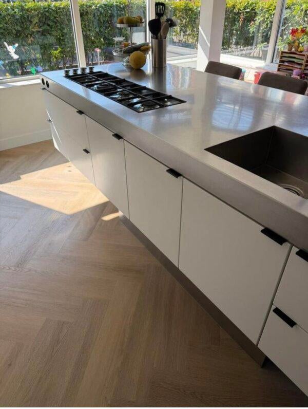 ✨Luxe Witte Keuken met Kookeiland & RVS Werkblad (Siemens), Ophalen, Wit, Dubbelwandige keuken, Zo goed als nieuw