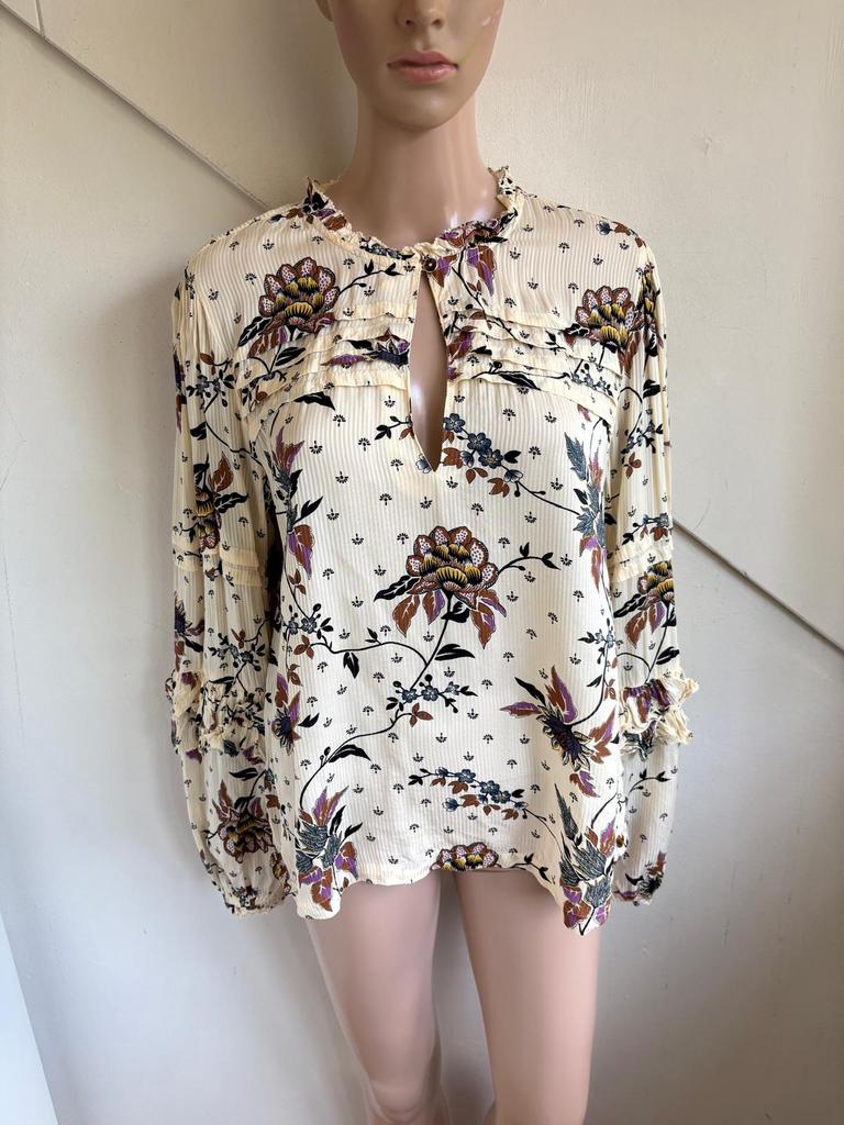Maison Scotch blouse maat L creme bloemen roezels, Beige, Maat 42/44 (L), Zo goed als nieuw, Maison Scotch