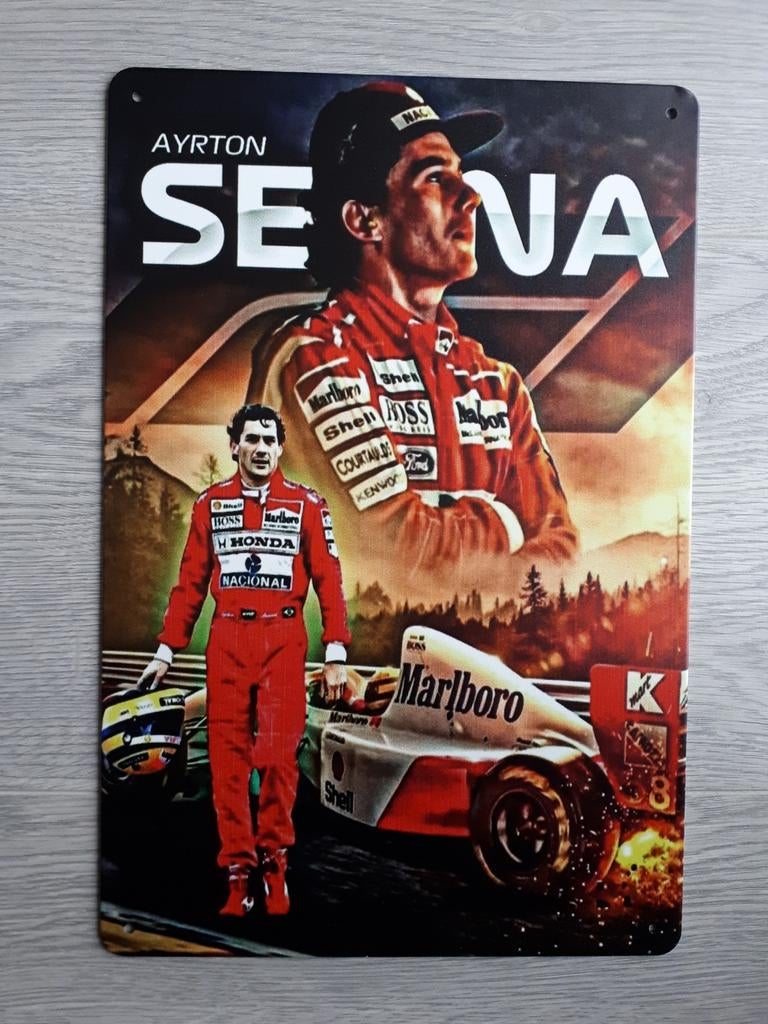 Ayrton Senna Formule 1 20x30 cm Metalen Reclamebord, Verzamelen, Ophalen of Verzenden, Nieuw, Auto's