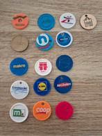 16 Winkelwagenmuntjes: Plastic & Houten Collectie, Ophalen of Verzenden