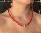 Bloedkoraal antieke ketting dieprood 14k slot goud dames