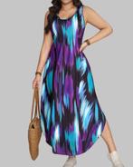 Zomerse Maxi Jurk met Abstracte Print, Kleding | Dames, Grote Maten, Verzenden, Nieuw, Blauw, Jurk