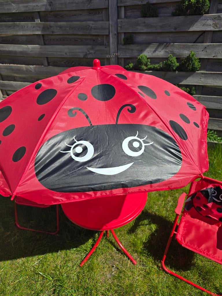 Lieveheersbeestje kinder tuinset met parasol, Tuin en Terras, Ophalen of Verzenden, Gebruikt