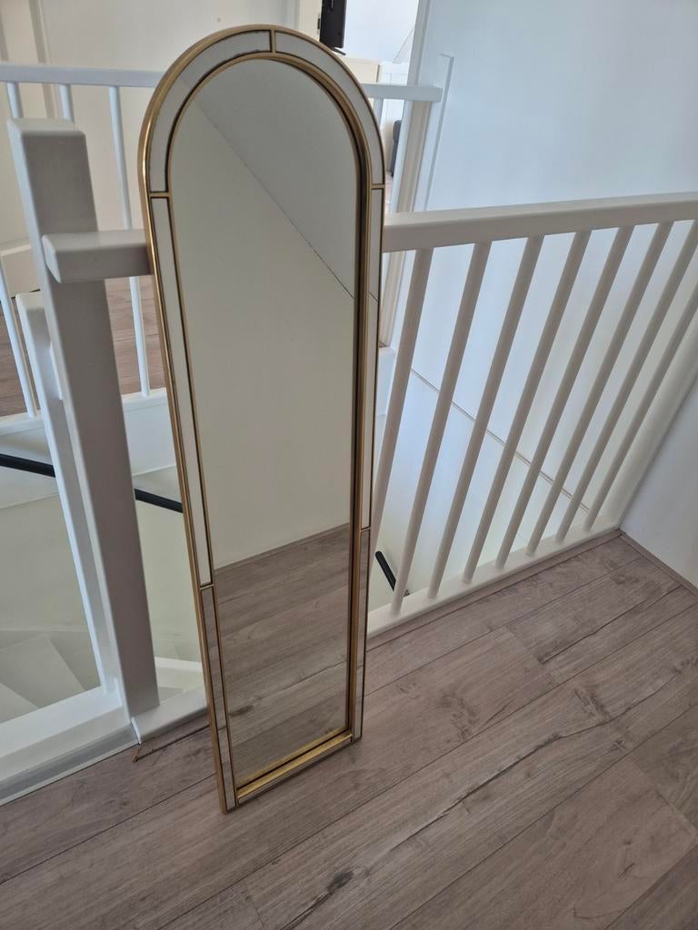 **Staande spiegel massief messing – vintage, Hollywood stijl, Ophalen, Zo goed als nieuw, 50 tot 75 cm, 150 tot 200 cm