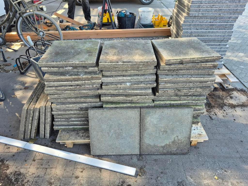 Witte stoeptegels - Gebruikte terrastegels, Tuin en Terras, Tegels en Klinkers, Ophalen, Gebruikt, Beton, Terrastegels
