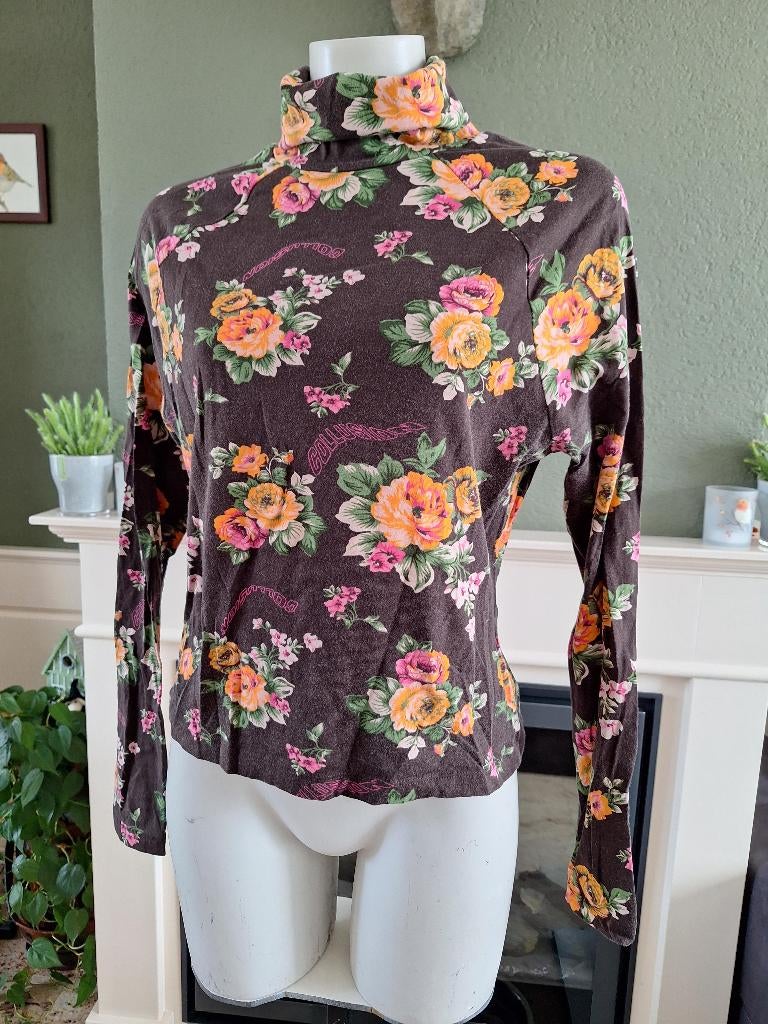 Collusion bruine col trui bloemen 44 L longsleeve, Kleding | Dames, Verzenden, Maat 42/44 (L), Zo goed als nieuw, Bruin